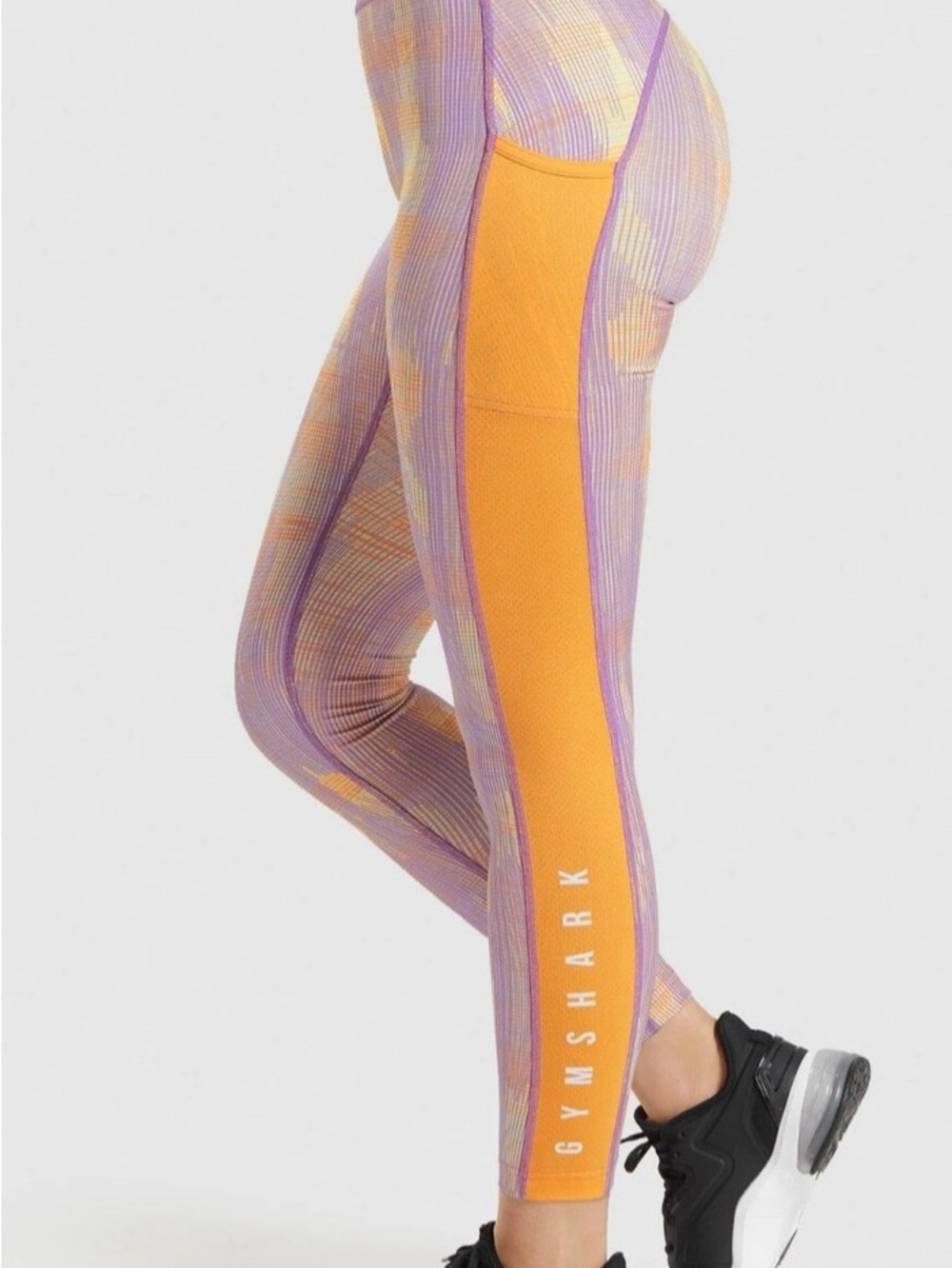 Gymshark Purple & Orange Ribbed Leggings with Side Pocket. Size S. Worn Once